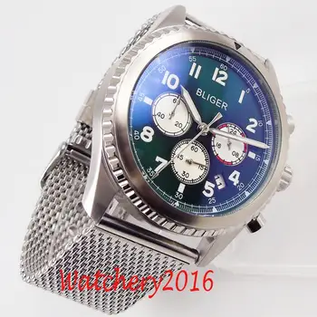 

45mm Quartz men's Watch Sapphire bliger Chronograph Date Blue dial stainless