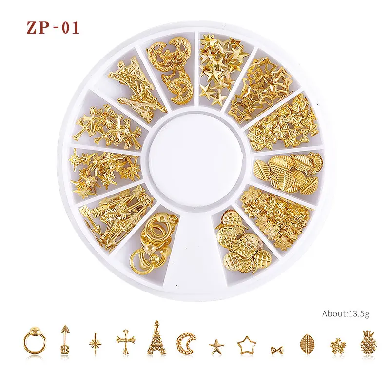 1 коробка микс золотые/серебряные/розовые золотые металлические заклепки для ногтей 3D Металлические Ломтики для дизайна ногтей украшения колеса полые маникюрные аксессуары - Цвет: ZP 01