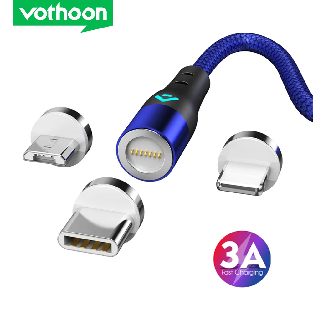 Магнитный кабель Vothoon 1 м Micro USB C для iphone 11Pro XS Samsung Xiaomi Type быстрой зарядки зарядный