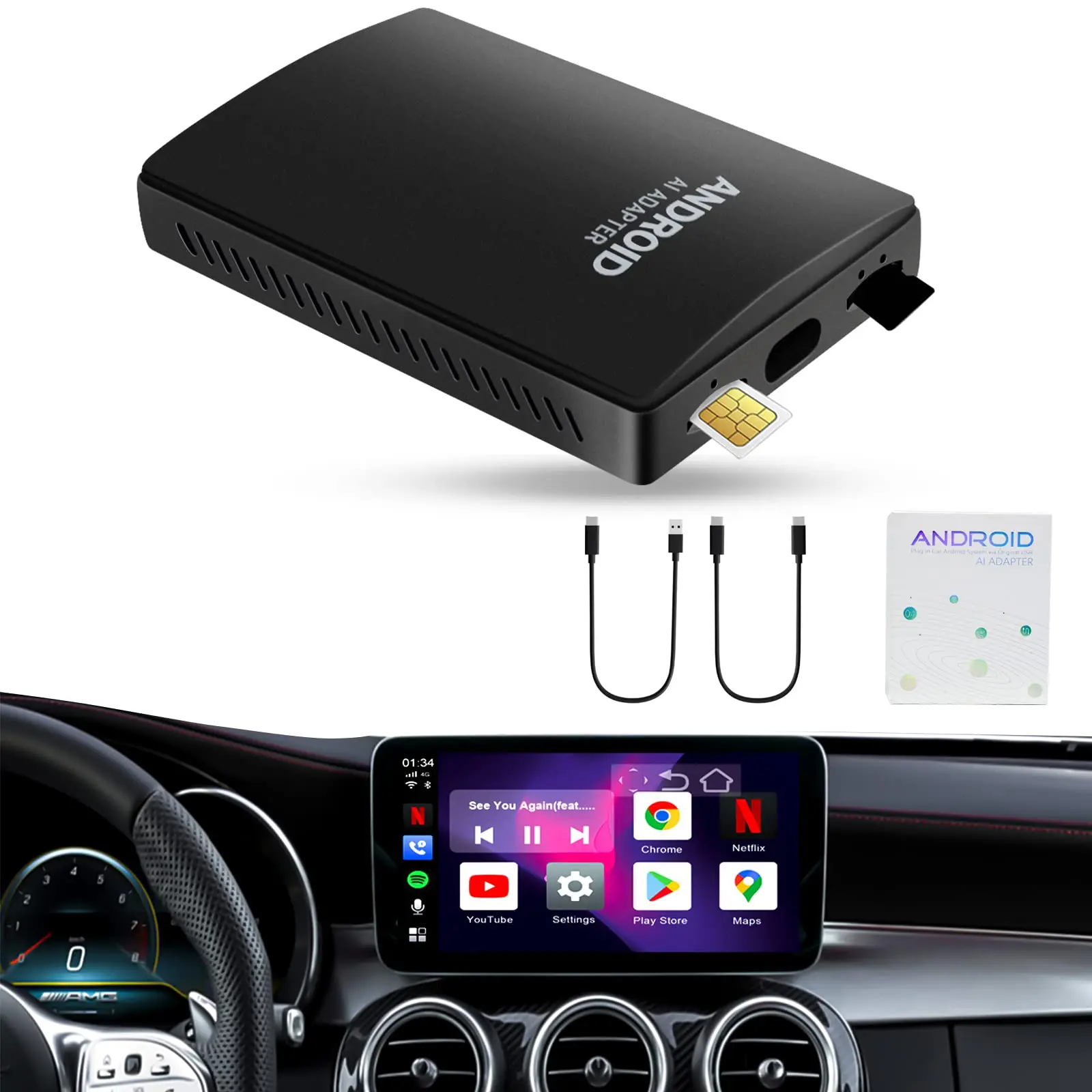 Carplay أندرويد AI صندوق 4G + 64G صندوق الوسائط المتعددة AI للسيارات مع OEM Carplay لاسلكي أندرويد السيارات إضافة أندرويد 9.0 إلى راديو المصنع