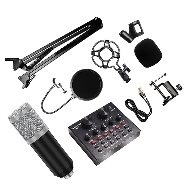Bm 800 студийные комплекты микрофона с фильтром V8 звуковая карта конденсаторный микрофон комплект записи Ktv караоке микрофон для смартфона - Цвет: BlackSilver