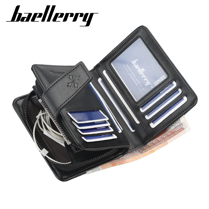 

Baellerry Multifunction Men Leather Short Wallets Male Purse Solid Hasp Clutch Money Bag with Zipper Pocket High Quality Brand