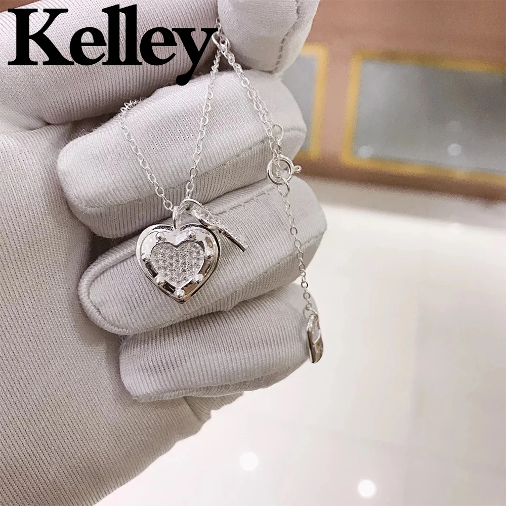 

Kelley high quality original Tiff 925 sterling silver heart necklace key lock shape brand design ladies fashion luxury jewelry