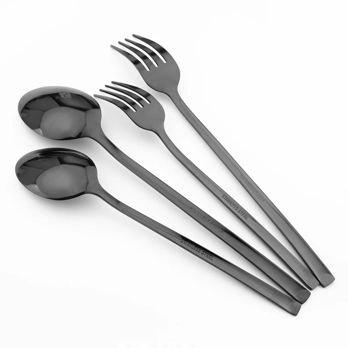 Tableware Set Stainless Steel Cutlery Set Mirror Black Dinnerware Knife Dessert Fork Coffee Tea Spoon