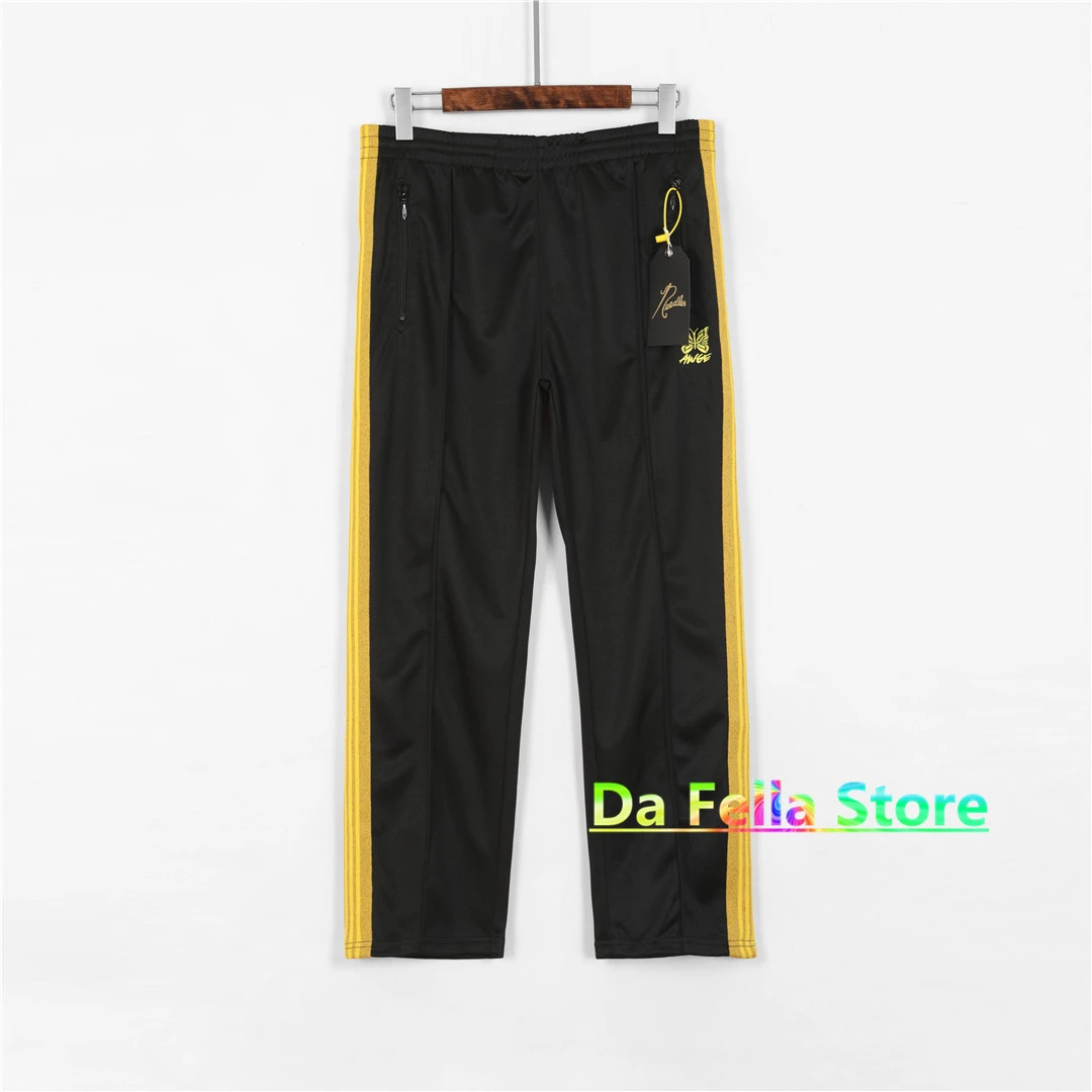 Pantalones chándal de alta calidad para hombre y mujer, pantalón negro con agujas, rayas doradas, bordada, 20FW|Pantalones informales| - AliExpress