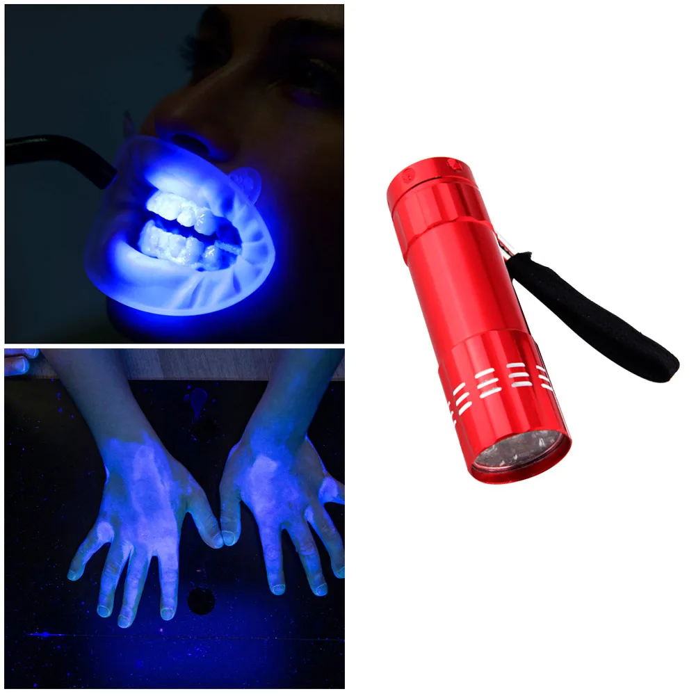 395nm Ultraviolet 9 LED Flashlight Portable Money Detection UV Light Torch Hunting Waterproof Detection without Battery uv flashlight