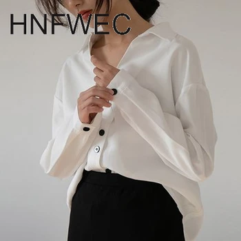 

Women White Button Split Temperament Blouse New V-collar Long Sleeve Loose Fit Shirt Fashion Tide Spring Autumn 2020 V710