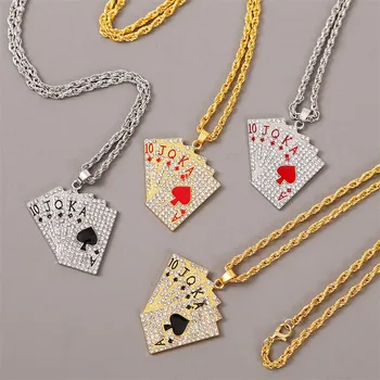 

Hip Hop Jewelry Women Men Statement Enamel Playing Cards Pendants Necklaces Hip Hop Jewelry Fashion Gold Silver Color Necklace