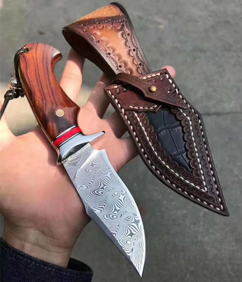 Hunting Straight Knife Handmade Damascus Steel camping knife