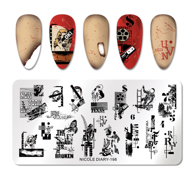 DIARY Flower Leaf Nail Stamping Plates Cute Abstract Face Lines Stamp Template Nail Art Image Printing Stencil Tools