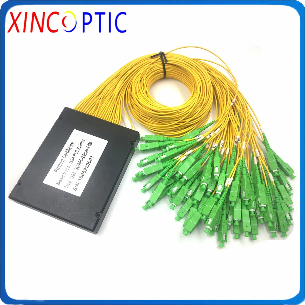 

1*64 Fiber PLC Splitter Module ABS Box SC/FC/ST UPC APC 1M 3.0mm Yellow Cable 1x64 FTTH GEPON Fibre Coupler