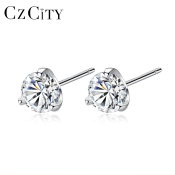 

CZCITY Clear CZ Stud Earrings Simple Three Claws Size 3mm/ 4mm/ 5mm/ 6mm 925 Sterling Silver Women Earrings Jewelry Daily Wear