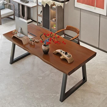 شراءالحديث بسيط خشب متين مكتب المنزل دراسة الحديد المطاوع مكتب الكمبيوتر مكتب واحد غير النظامية الجانب