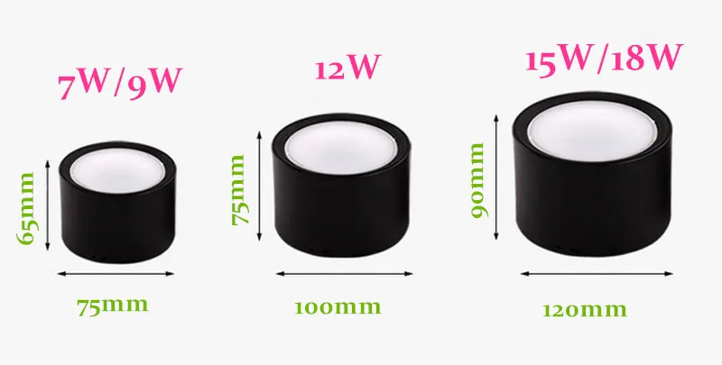 7 와트 9 와트 12 와트 15 와트 18 와트 AC85-265V 천장 램프 COB Led 다운라이트 스포트 라이트 + led 드라이버