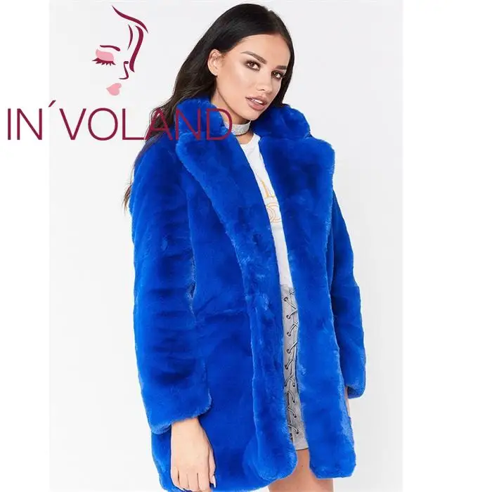 

IN'VOLAND Women Plus Size Winter Warm Coat Casual Solid Long Sleeve Turn-down Collar Faux Fur Autumn Spring Outwear Coats