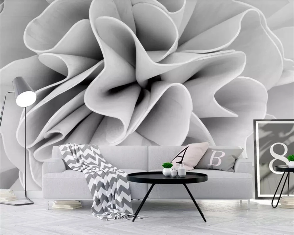 Обои на заказ простые черно белые стерео геометрические цветы ТВ фон обои для