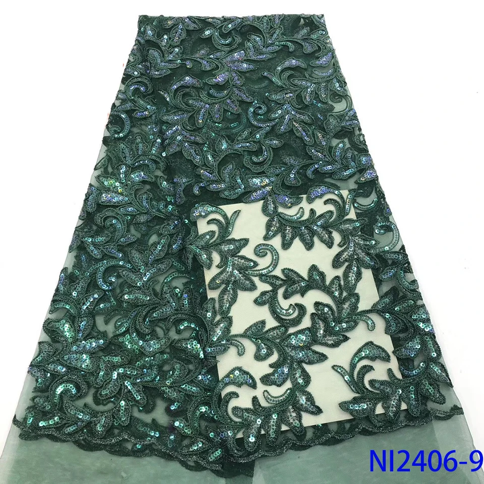 

African Lace Fabrics 5 Yards Nigerian French Lace Fabric with Fashion Embroidered Sequin for Wedding Party Dresses
