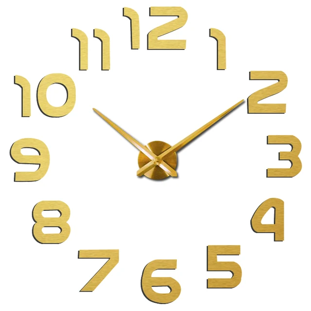 47 Inch 3D Large Wall Clock Mirror Wall Stickers Creative DIY Wall Clocks Modern Design Mute Quartz Needle Watch Reloj De Pared Gold 2