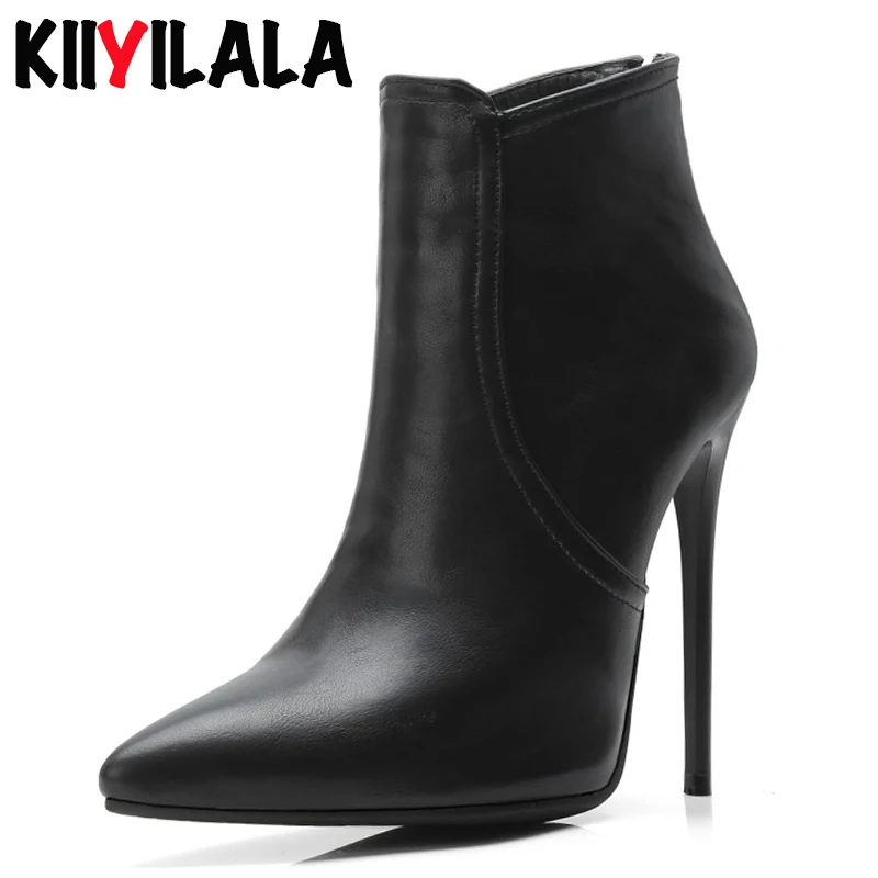 

Kiiyilala Zipper Pointed Toe Women Boots Heels 12 cm Woman Shoes Autumn Winter Thin Heel Ladie Ankle Boots For Women Size 34-48