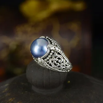 

JF 2020 new creative baroque natural maple beads s925 ring ladies three-color optional party banquet ring