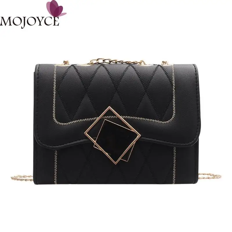 

Women Crossbody Shoulder Square Bags Girls PU Leather Rhombic Hasp Flap Bags Female Solid Color Casual Chain Messenger Bags