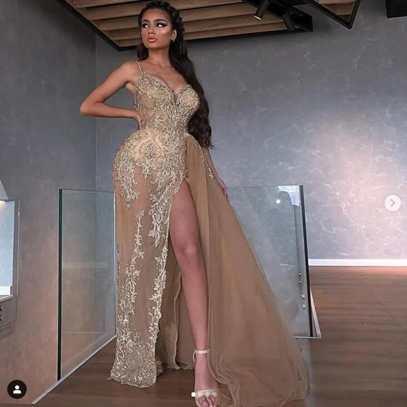 Бисерные вечерние платья со съемным хвостом vestido longo Дубай вечернее платье Robe De Soiree V образным вырезом abiye вечернее платье с Боковым Разрезом
