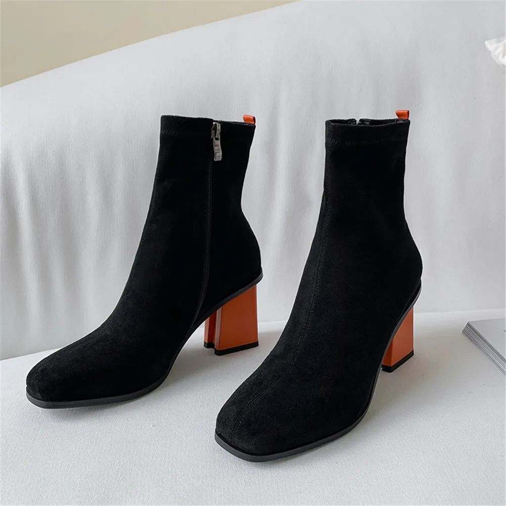 SARAIRIS Plus Size 31-43 Brand Design Square Heels Ankle Boots Women Shoes Woman Stretch Shoes Women Sock Boots Female