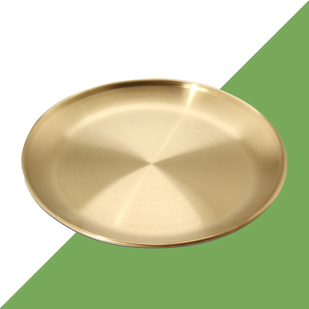 Gold Round Tray Plate Stainless Steel Kitchenware Desktop Snack Cake Display