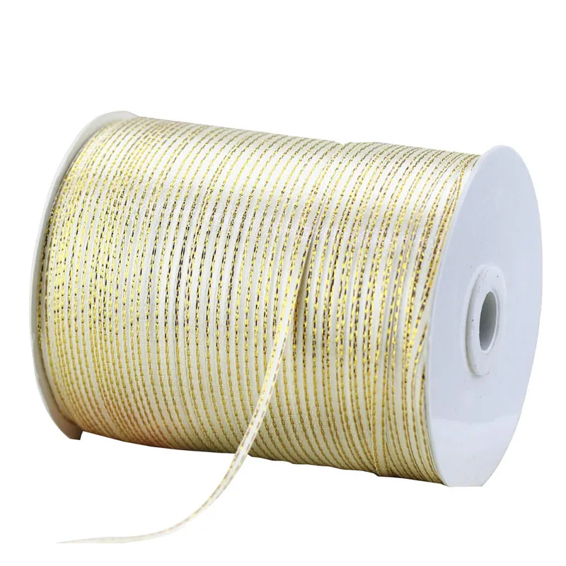 (40 meters/lot) 1/8'' (3mm) White Satin ribbon gold edge ribbon wholesale images - 6