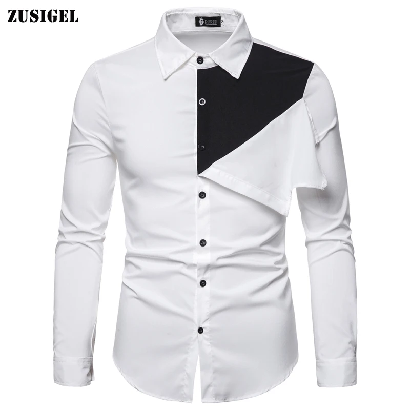 ZUSIGEL Мужская Повседневная рубашка Slim Fit Новая Осенняя индивидуальная Лоскутная