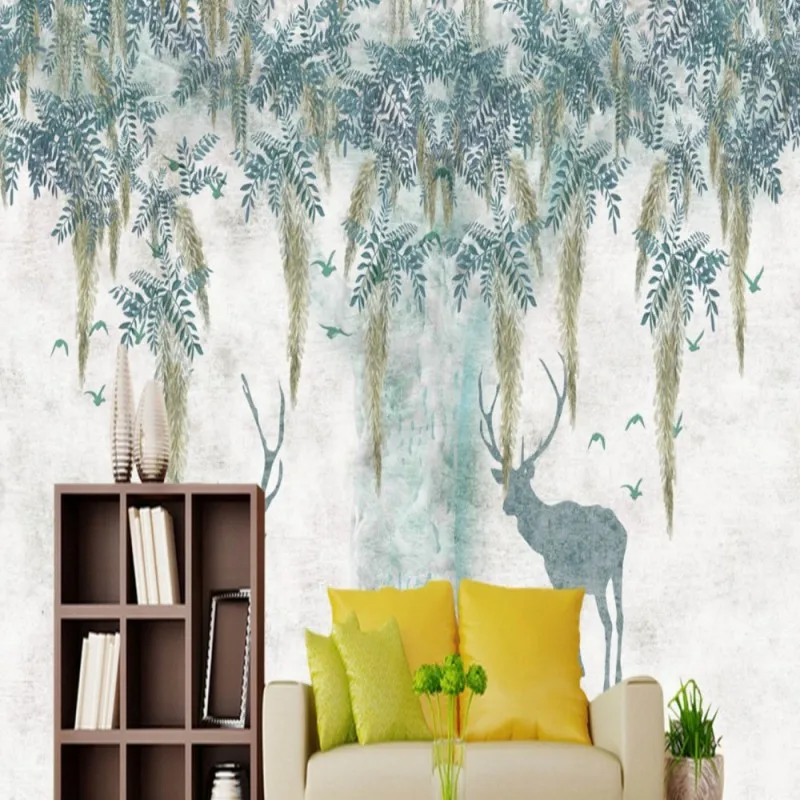 

Dropship Green Wallpaper Retro Abstract Tree Vintage Wallpaper Living Room Wall Paper Bedroom Fotomurales Para Pared