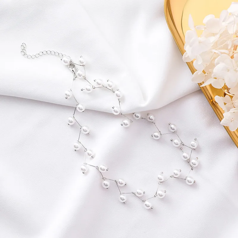 Новинка, корейское очаровательное жемчужное ожерелье-чокер для женщин, элегантные вечерние ожерелья для девушек, модные ювелирные изделия, подарки 6L2018 - Окраска металла: silver