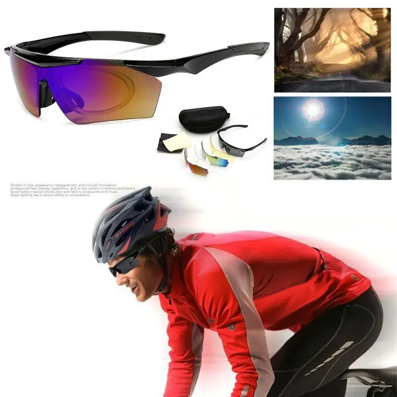 

Polarized Cycling Glasses Bike Goggles Outdoor Sports Bicycle Sunglasses UV 400 With 5 Lens Work Protective Safety Goggles