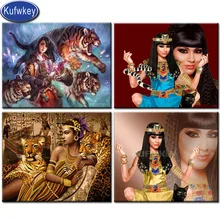 Египетская женщина и тигр, картина из бисера Набор Мозаика Алмазная вышивка фото холст для картины на индивидуальный заказ животные и фотопортрет