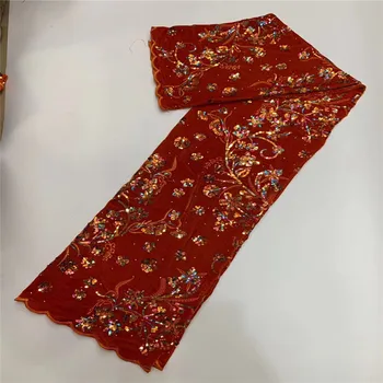 

Newest Nigerian Velvet Lace Fabric With Color Sequins African Lace Fabric Soft Stretch Velvet Lace For Ghana Wedding Dress red