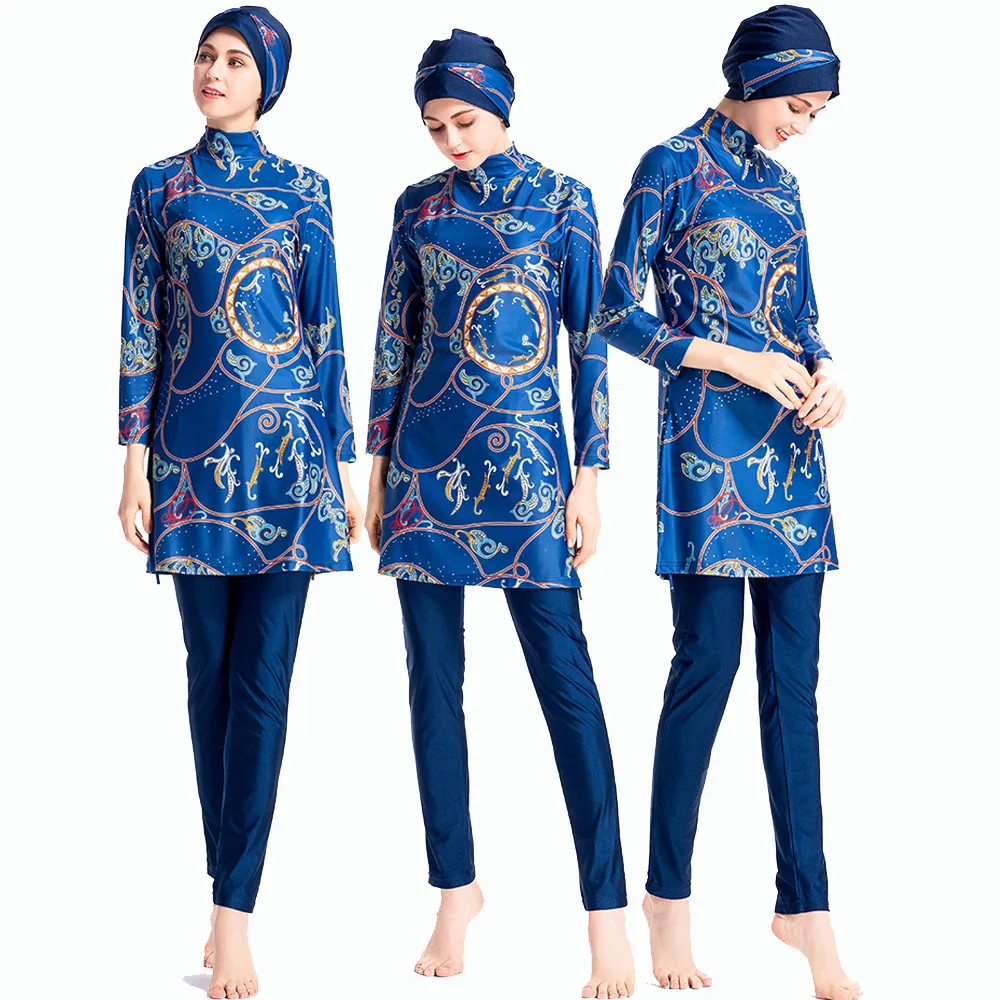 

New Style Digital Printing Three-piece Set Bathing Suit Middle East Women Conservative Beach Swimwear L063 #