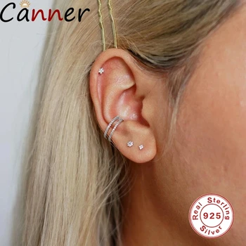 

Canner Romantic Mini Round Earrings Sterling Silver 925 Threaded Section Inlaid Crystal Earrings For LADIES Party Body Jewelry
