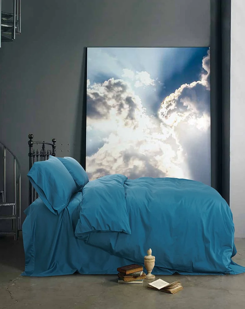 Luxury Egyptian Cotton Bedding Set Duvet Cover Sheet Pillowcase King Queen Size Gray Blue Bed Linen Solid Color Duvet Cover
