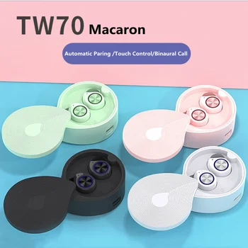 

TW70 Wireless Bluetooth Earphone Touch Control Headset with Dual Mic HIFI Stereo Bluetooth Earphones Rotated Case for phones