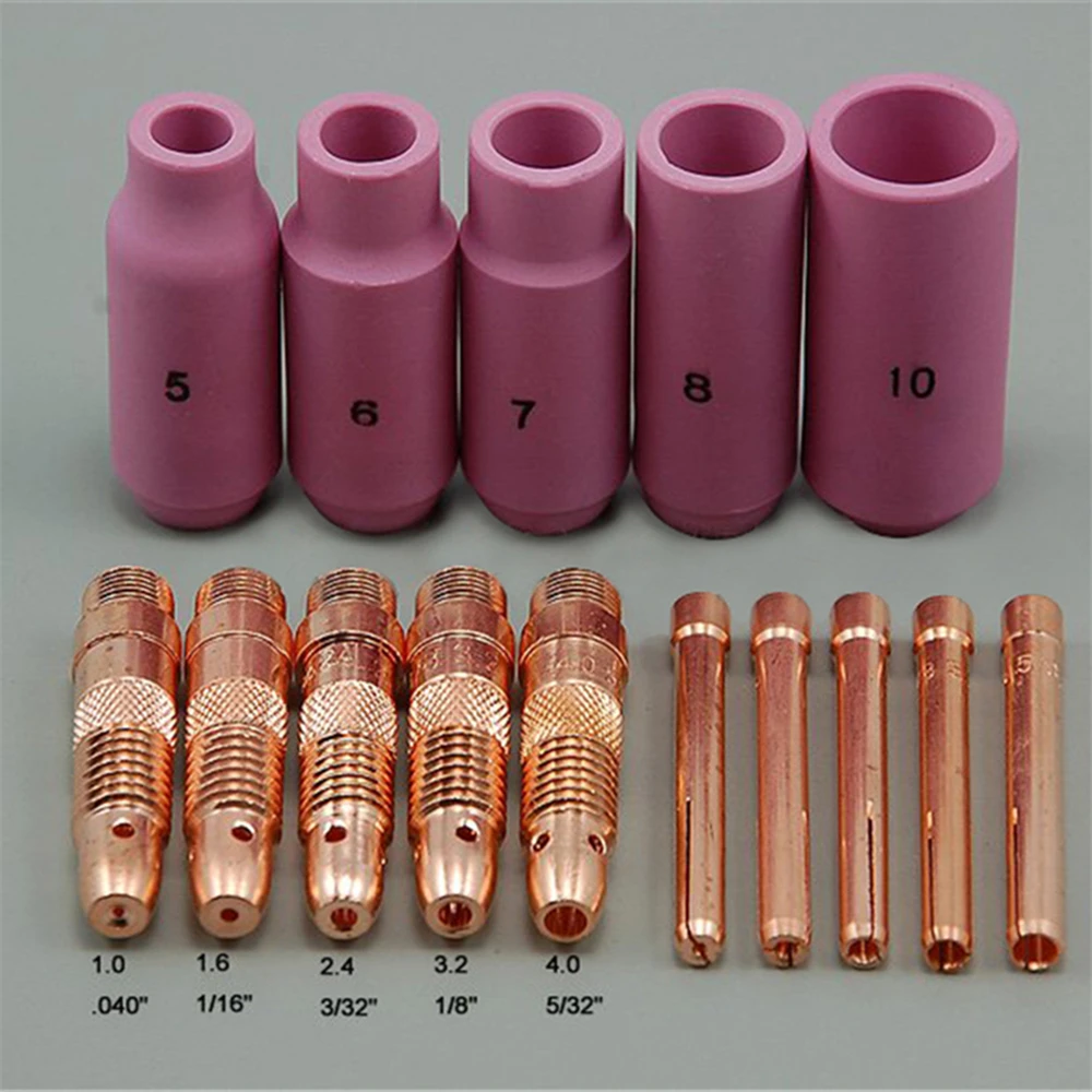 

TIG Consumables Accessories KIT Alumina Nozzle Cups Collets Bodies FIT TIG Welding Consumables PTA SR DB WP 17 18 26 15PK