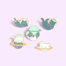 

Creative Planet Space Kitten Enamel Lapel Pins Custom Explore Space Universe Planet Brooches Badge Bag Jewelry Gift for Kids