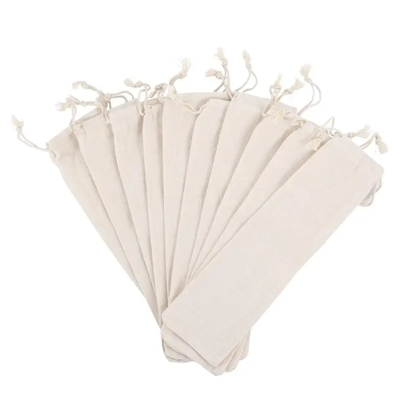 

10Pcs Cotton and Linen Pouch Bag Kitchen Straw Carrying Case for Stainless Steel Drinking Straws Cutlery Fork Spoon Storage