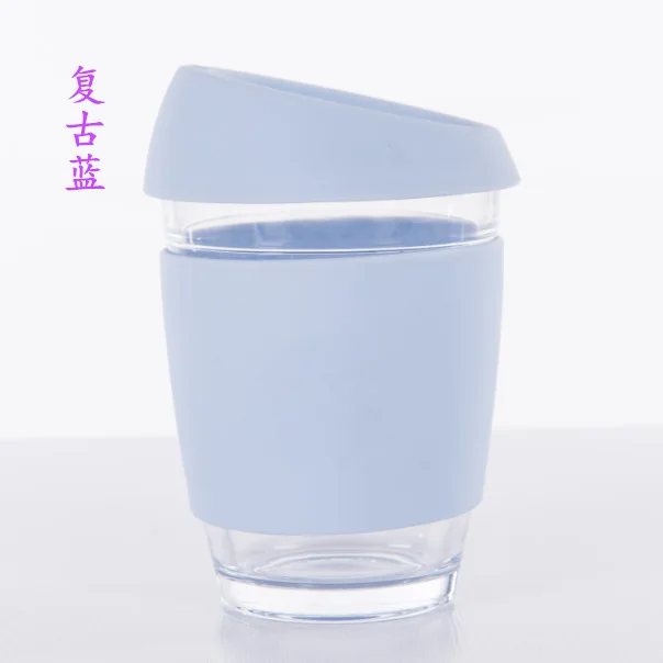 12 унций кофейная чашка с силиконовой крышкой чашка для фруктового сока чашка для воды многоразовая стеклянная кофейная кружка с силиконовым рукавом - Цвет: light blue