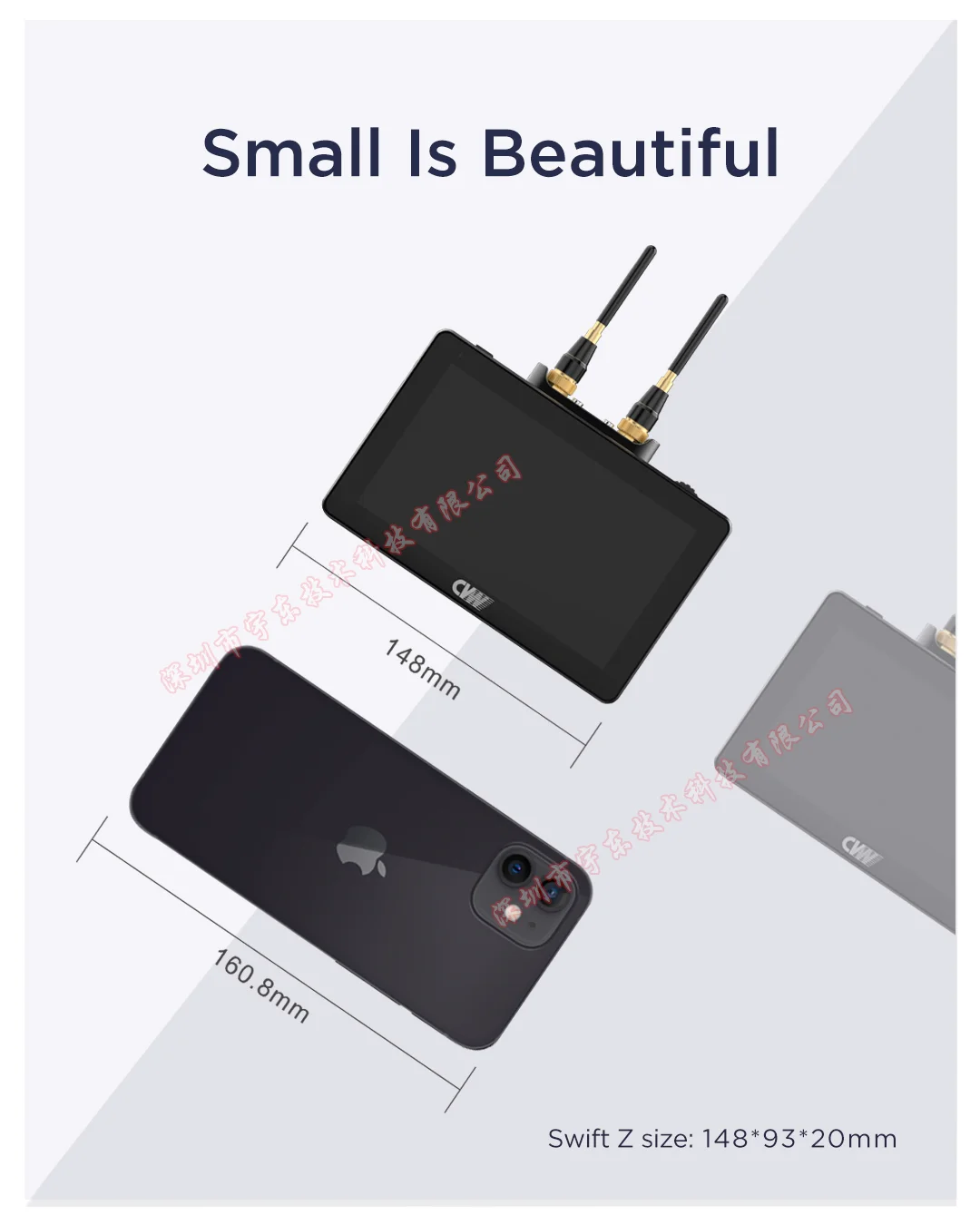 CVW Swift Z 무선 비디오 전송 시스템 HDMI HD 이미지 송신기 수신기, 스마트 폰 DSLR 용 5.5 인치 모니터 포함