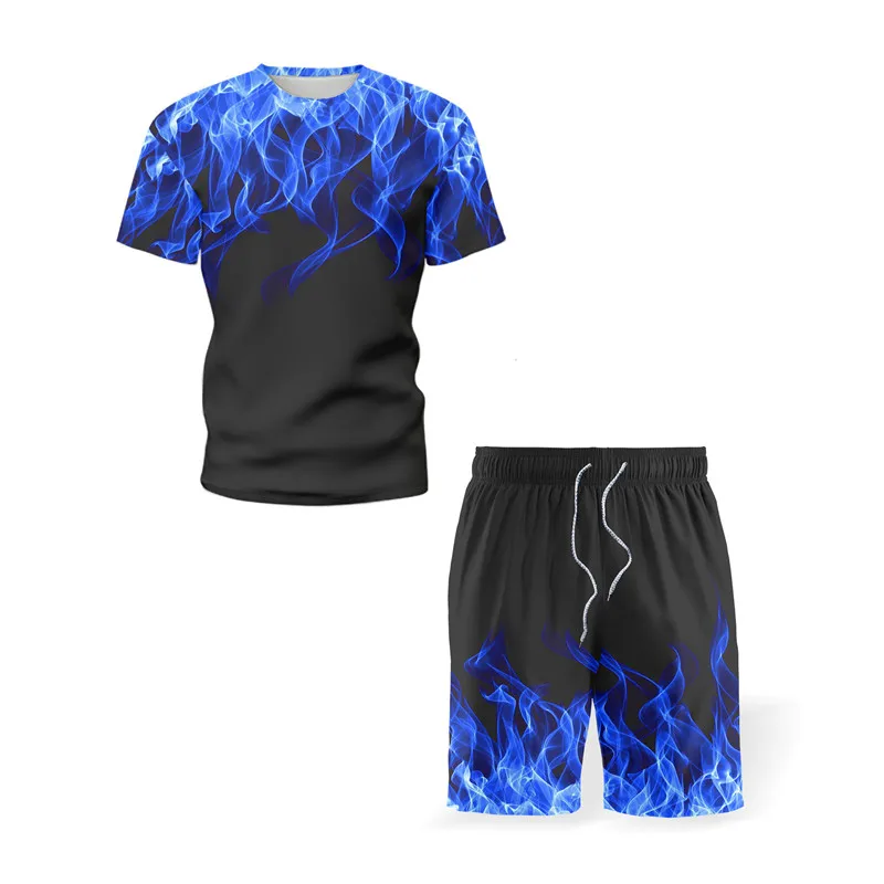 Mens T-Shirt Outfit-Set Tracksuit Summer Clothing Short-Sleeve Casual New Print Tops