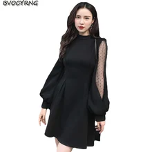 Новое весеннее женское платье высокого качества с длинным рукавом сексуальное черное платье большого размера модные платья для женщин B0015