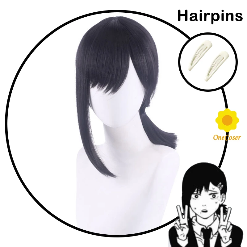 anime cosplay female Chainsaw Man Higashiyama Kobeni Cosplay Black Wig with Hairpins Heat-resistant Fiber Hair + Wig Cap Halloween Party Role Play pretty woman costume