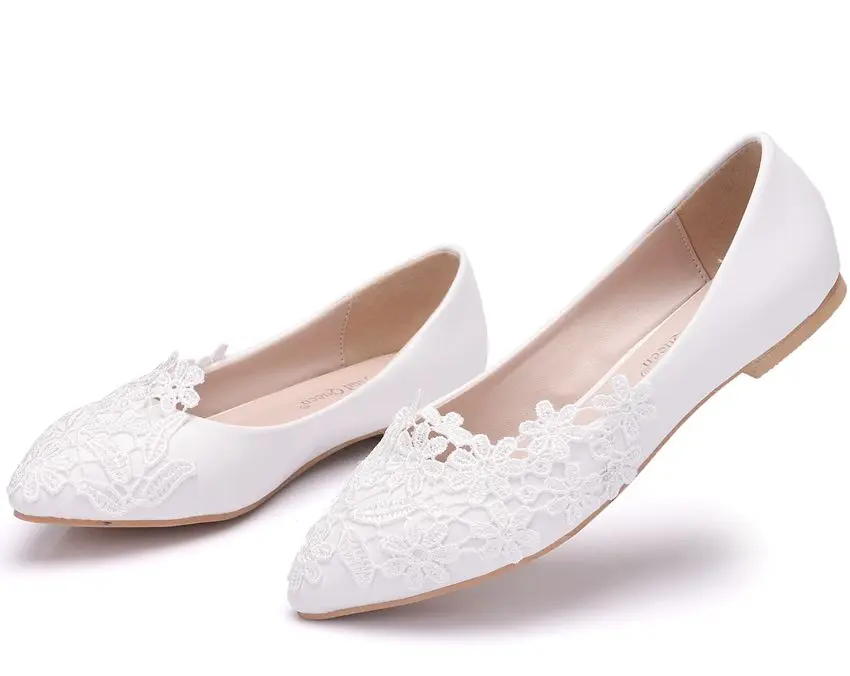 Comemore 2021 Summer Ballet Flats White Lace Bride Wedding Shoes Flat Low Heel Casual Without Heels Women Dress Pumps Sweet 34