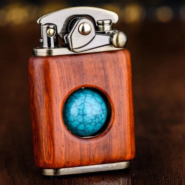 Retro Wooden Beads DecompressiLighter Flint Kerosene Oil Lighter Rosewood Solid Personality Creative Lighter Gadget For Man 2