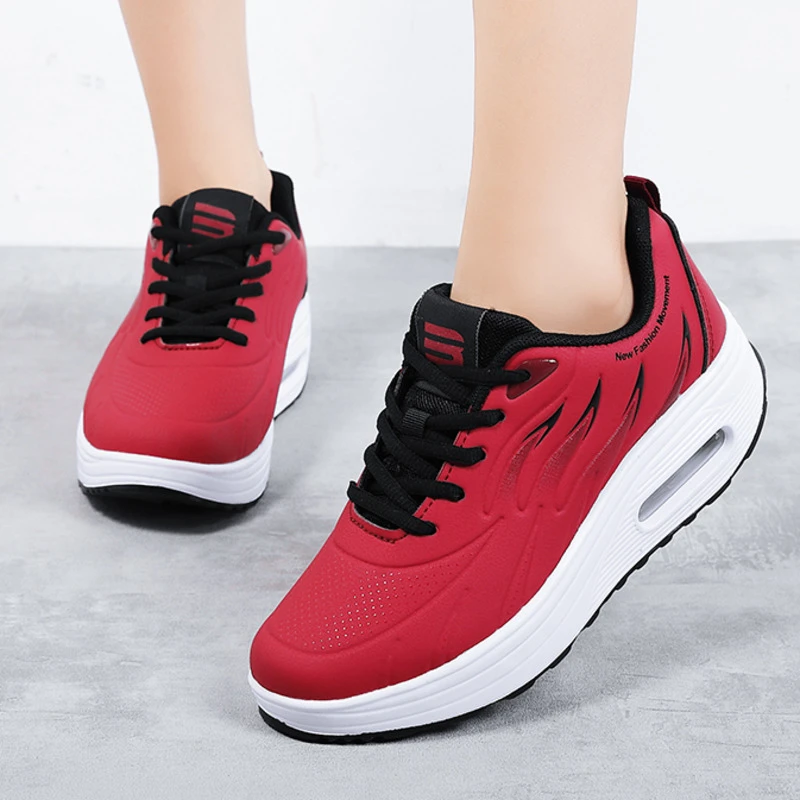 Red Shape Ups Shoes Women Lace Up Casual Platform Wedge Sneakers Height  Increasing Fitness Shoes Woman Dance Waterproof On Sale|Toning Shoe| -  AliExpress